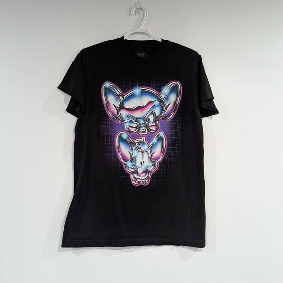 Warner Bros. Pinky and the Brain Neon Tee Black Pink Purple Blue Size Medium - Picture 1 of 4